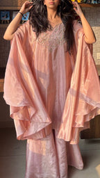 Peach Crape tissue Poncho top, choli set