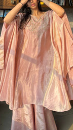 Peach Crape tissue Poncho top, choli set