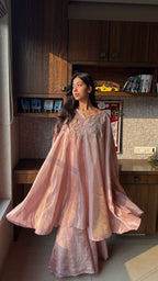 Peach Crape tissue Poncho top, choli set