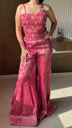Rani pink banarasi corset palazzo set with chinon cape | Co-ord Set