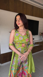 Pistachio Floral Motif Choli Palazzo set