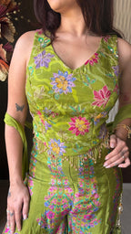 Pistachio Floral Motif Choli Palazzo set