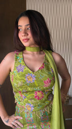 Pistachio Floral Motif Choli Palazzo set