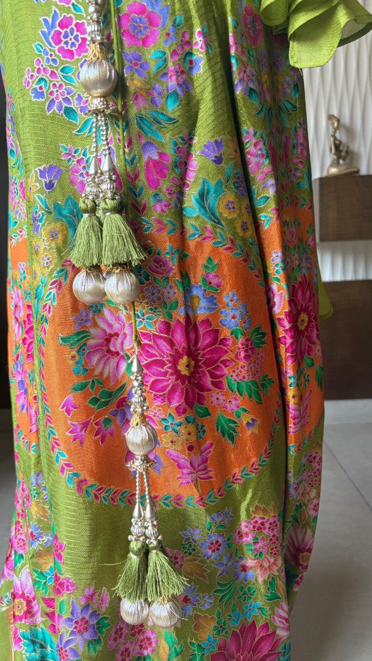 Pistachio Floral Motif Choli Palazzo set