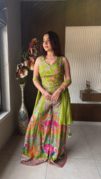 Pistachio Floral Motif Choli Palazzo set