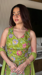 Pistachio Floral Motif Choli Palazzo set