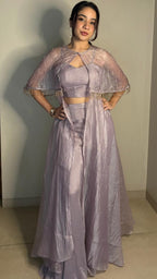 Purple Short Poncho Cape Set