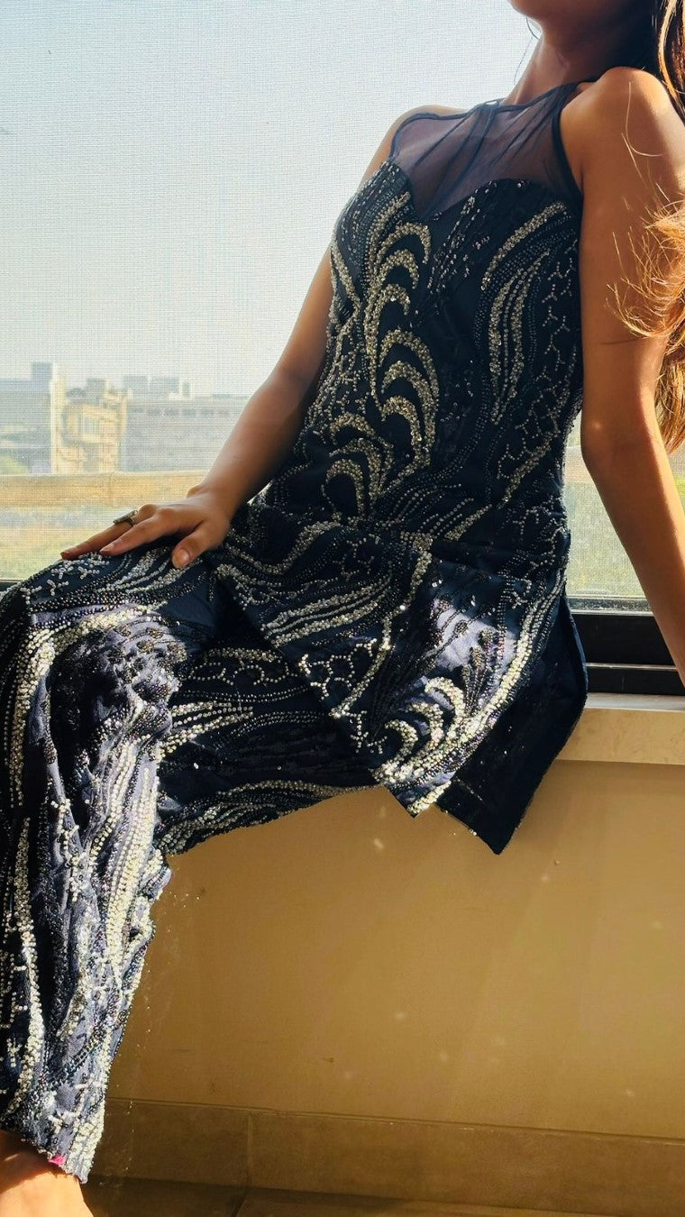 Blue Party Wear full Sequence Palazzo Set