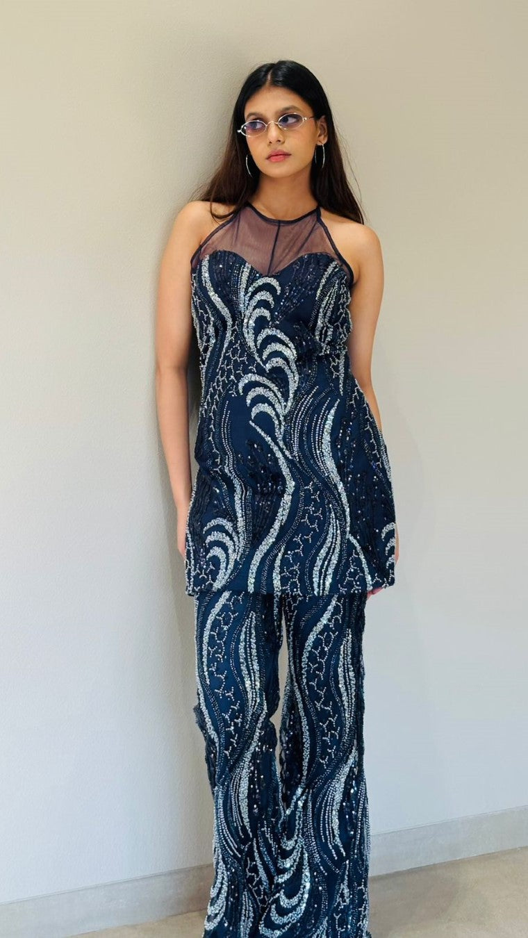 Blue Party Wear full Sequence Palazzo Set