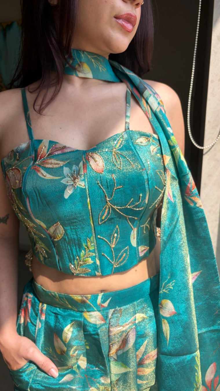 Turquoise Apple Corset Palazzo Set