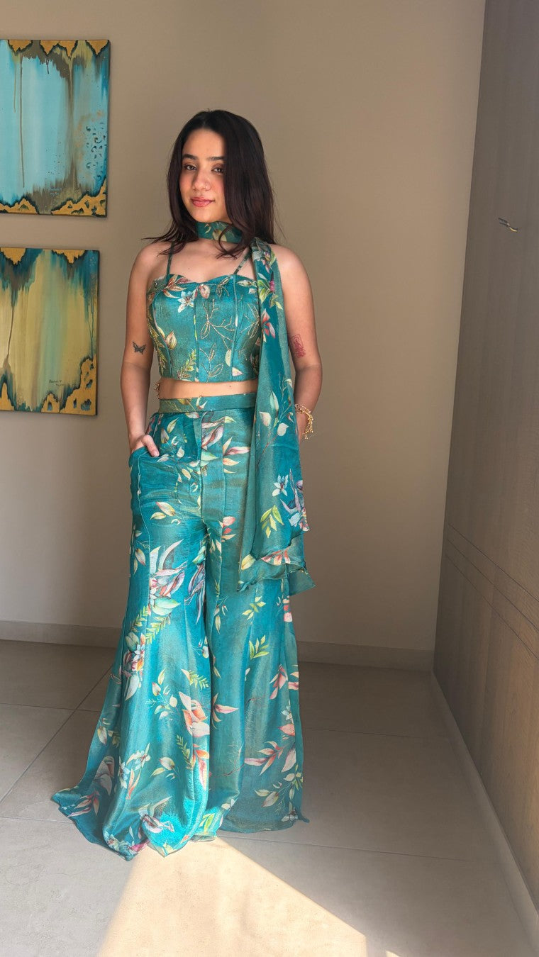Turquoise Apple Corset Palazzo Set