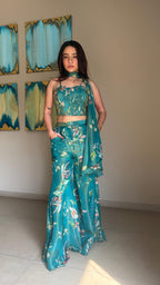 Turquoise Apple Corset Palazzo Set