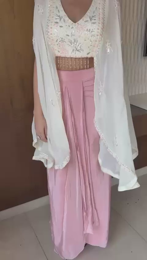 Cream Extended Cape Choli Set