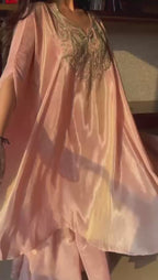 Peach Crape tissue Poncho top, choli set