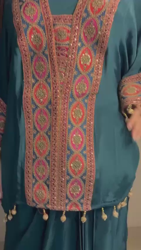 Teal Blue Kaftan 3 Piece Set