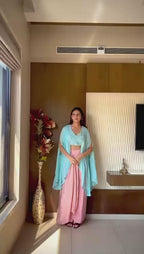 Baby Blue Extended Cape Choli Set