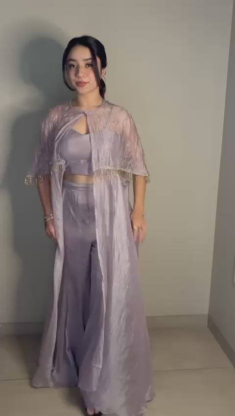 Purple Short Poncho Cape Set