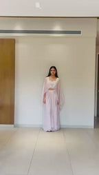 Baby Pink Poncho Cape Pleated Skirt Set