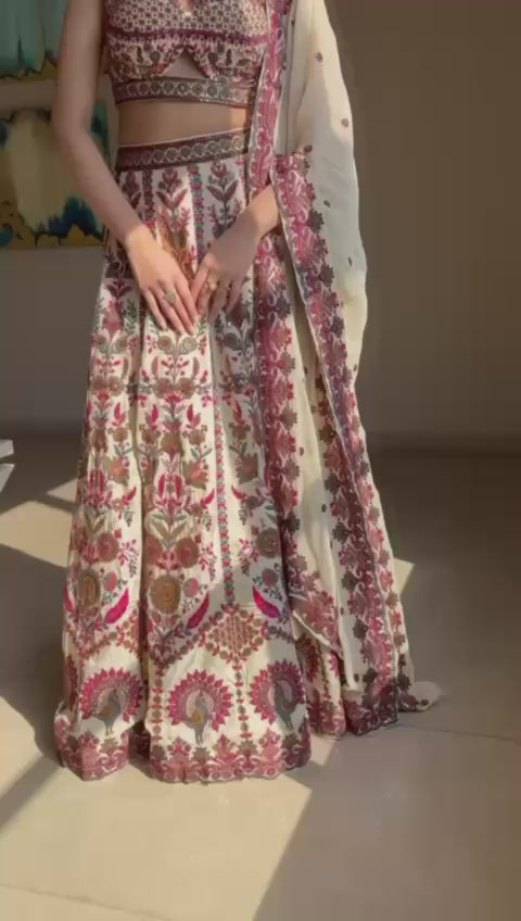 Cream Peacock Lehenga Choli