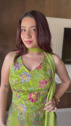 Pistachio Floral Motif Choli Palazzo set